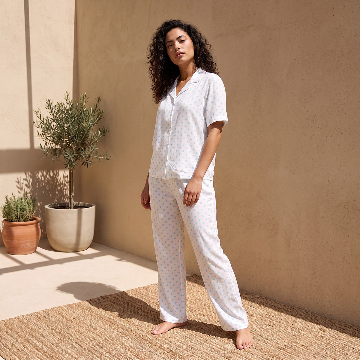 Splash Fav Viscose Polka Dot Print Shirt and Pyjama Set