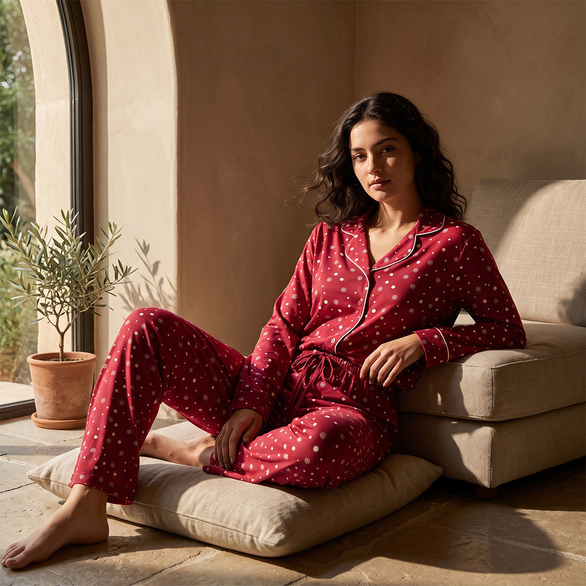 Splash Fav Printed Button-Down Shirt and Pyjamas Set