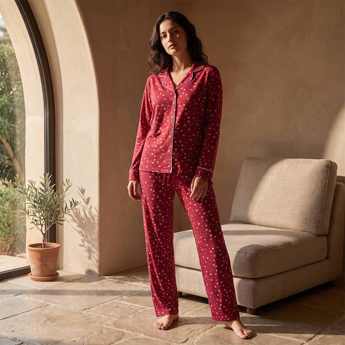 Splash Fav Printed Button-Down Shirt and Pyjamas Set