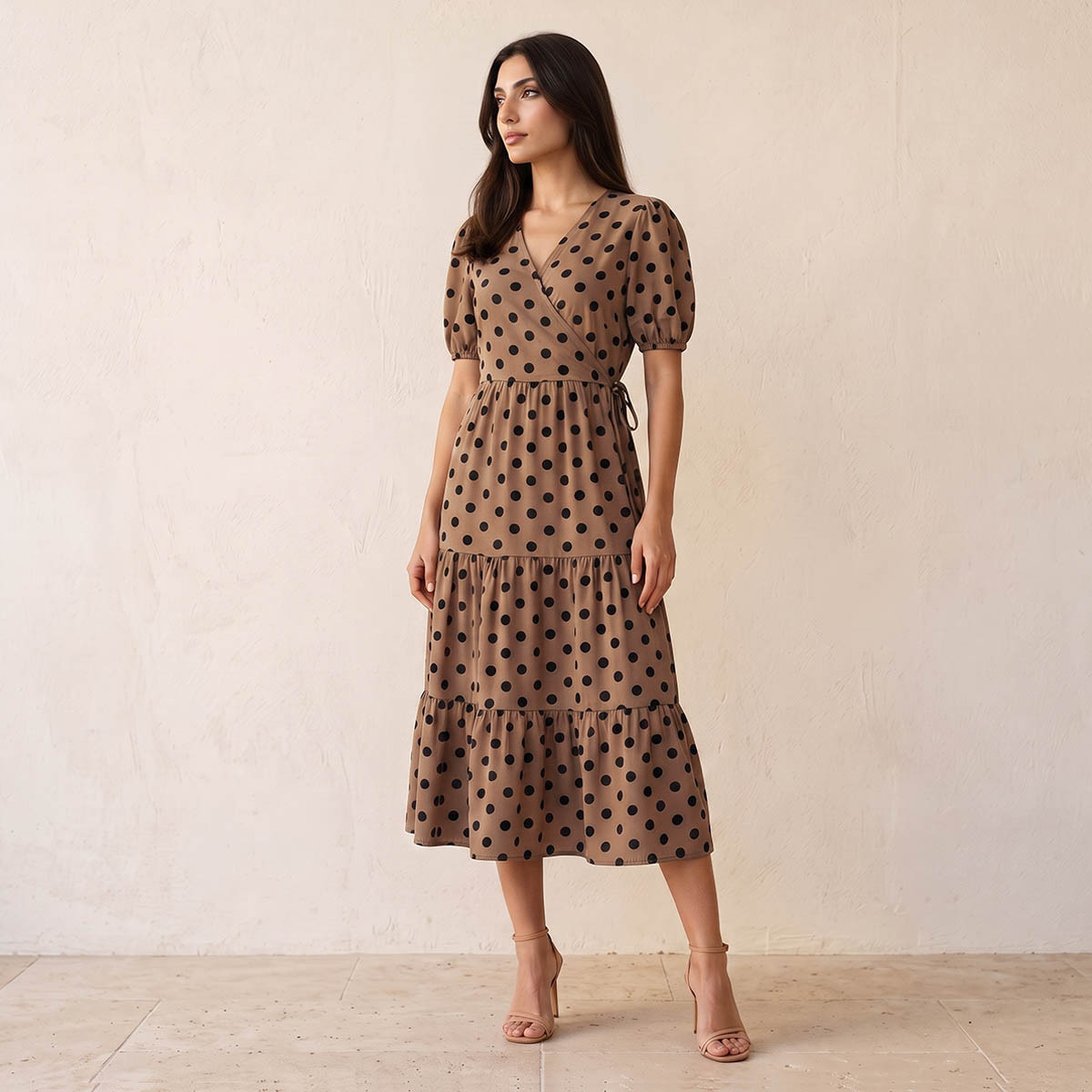 Splash Fav Tiered Midi Dress with Polka Dot Print