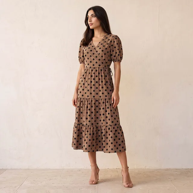 Splash Fav Tiered Midi Dress with Polka Dot Print