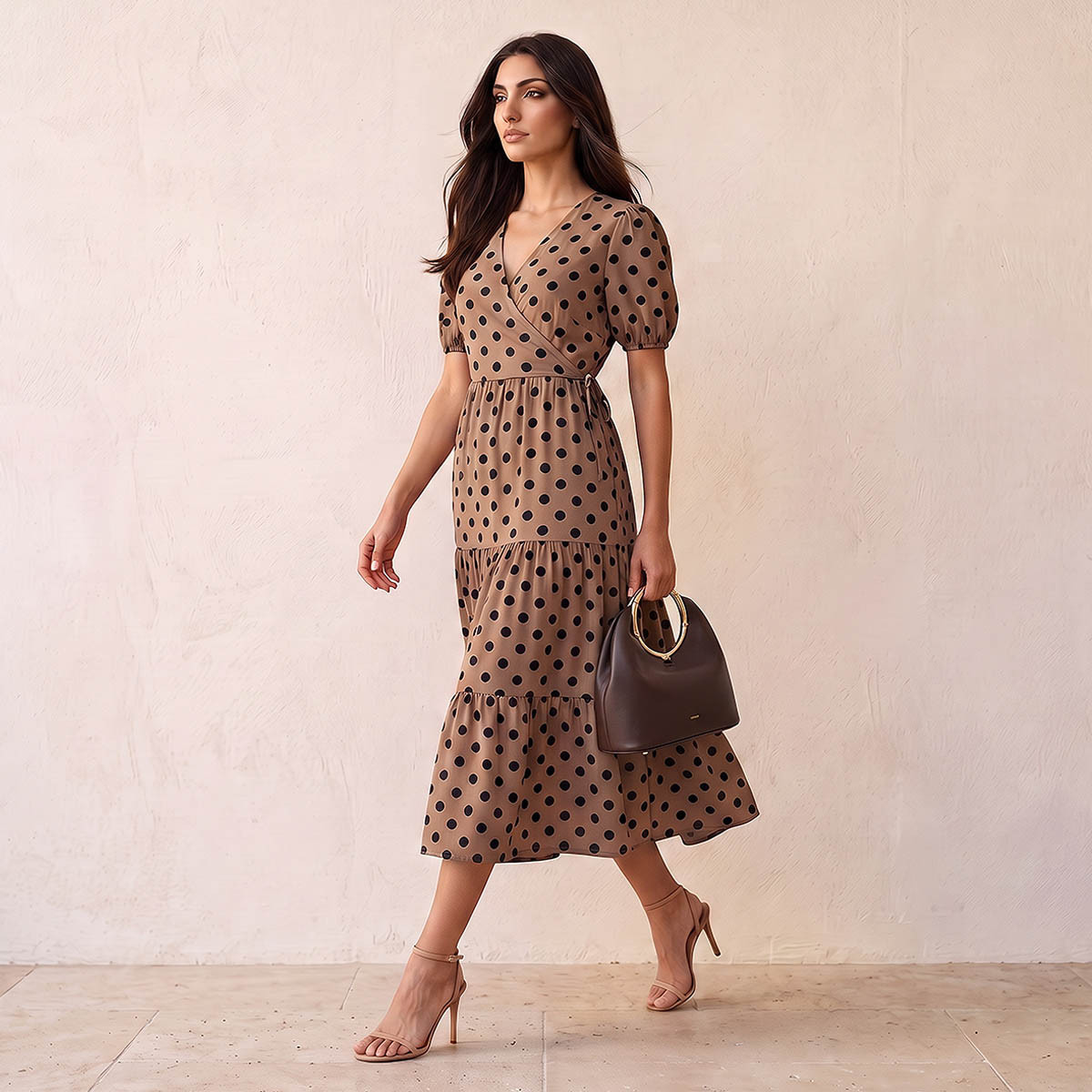 Splash Fav Tiered Midi Dress with Polka Dot Print