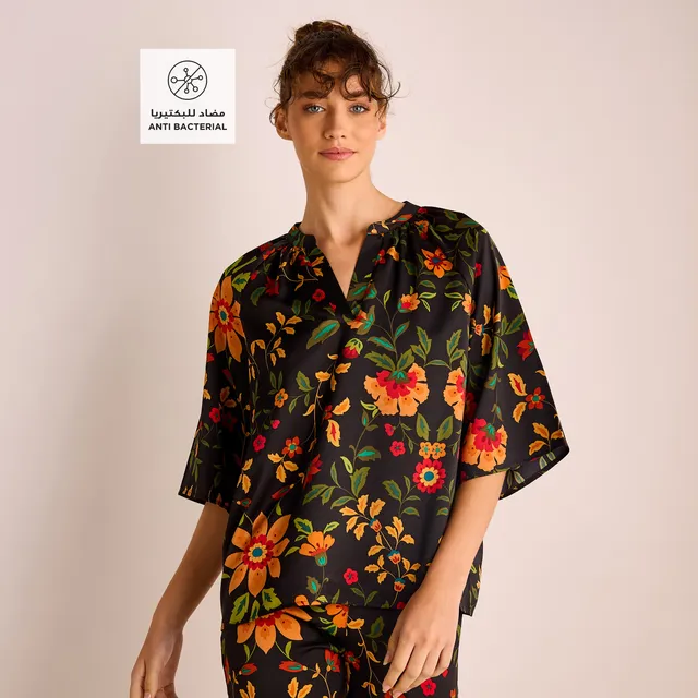 Floral Print Satin Top and Pyjama Set – image 2
