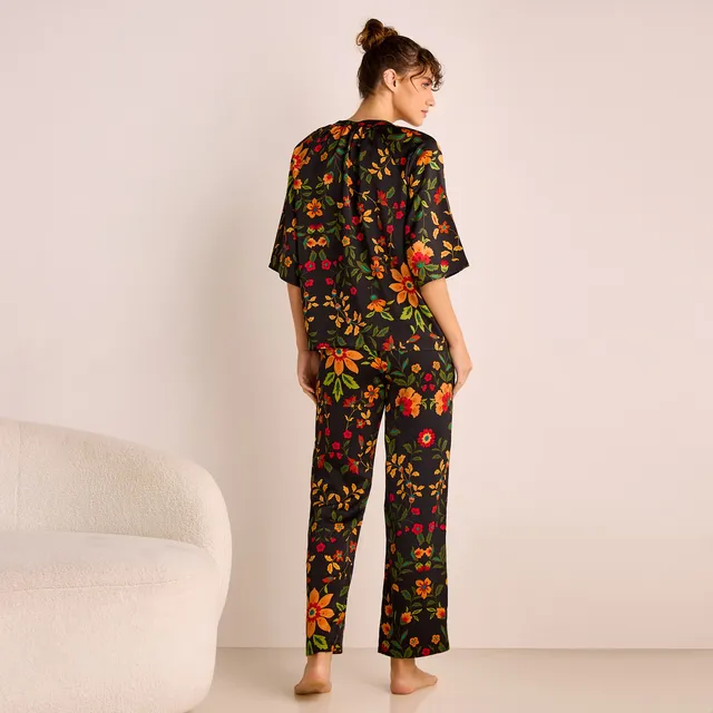 Floral Print Satin Top and Pyjama Set – image 3
