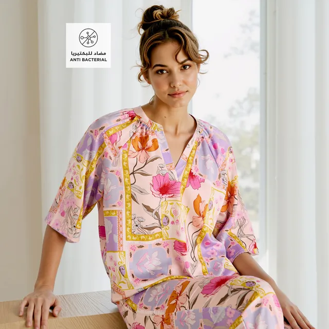 Floral Print Satin Top and Pyjama Set – image 2