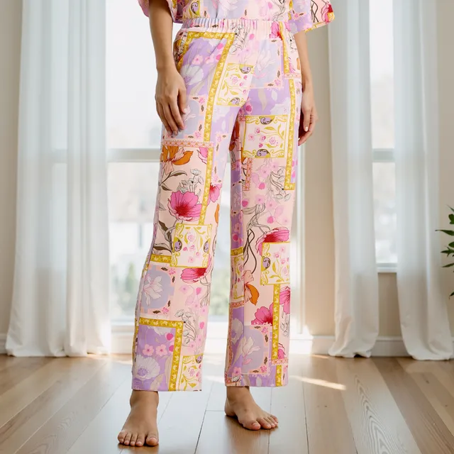 Floral Print Satin Top and Pyjama Set – image 3