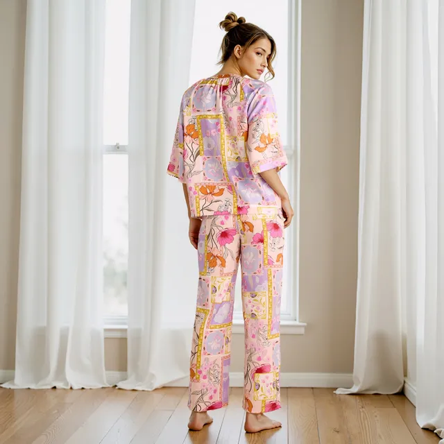 Floral Print Satin Top and Pyjama Set – image 4