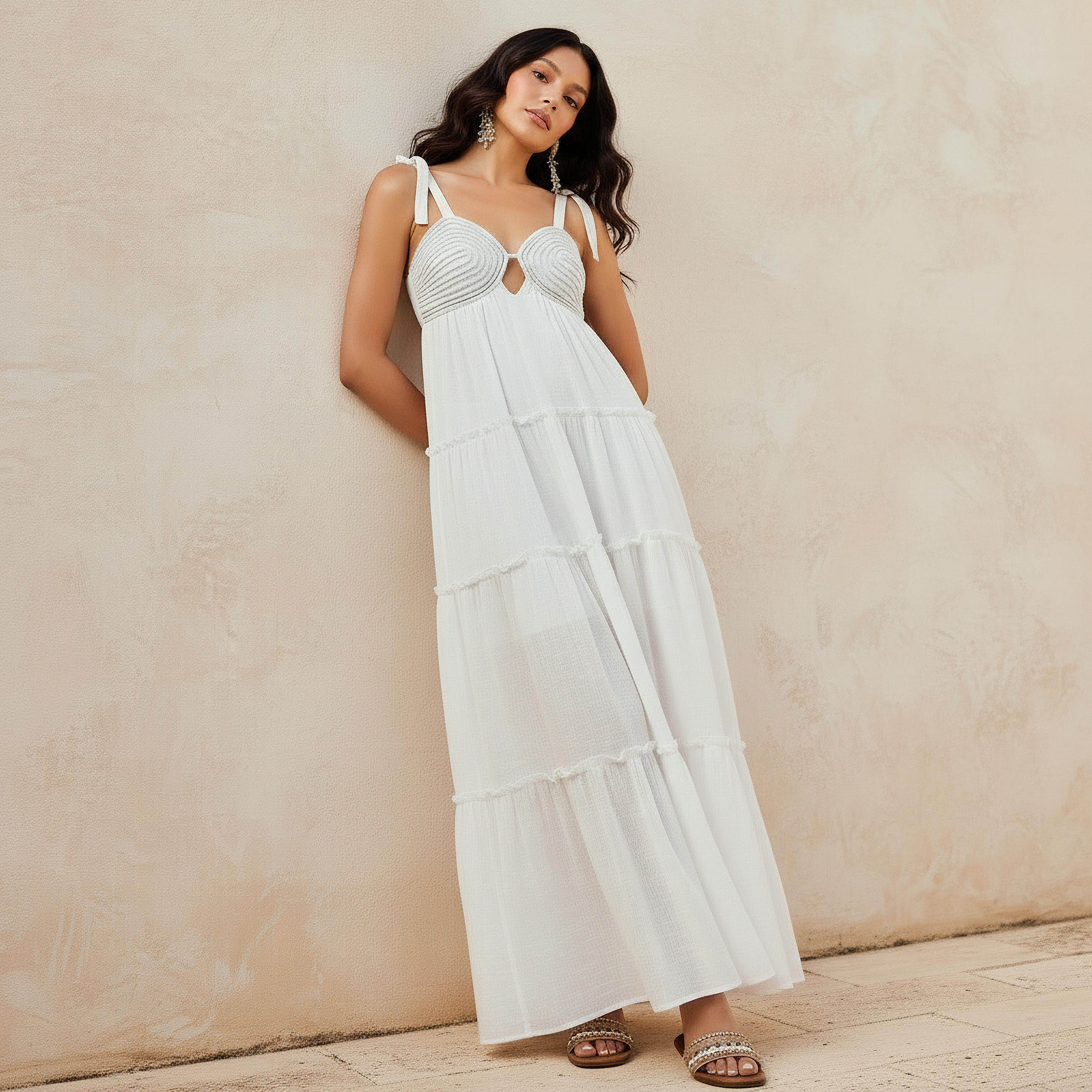 Rope Detail Tiered Maxi Dress