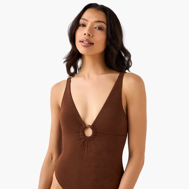 Women's Textured One-Piece Swimsuit with Ring Detail – image 6