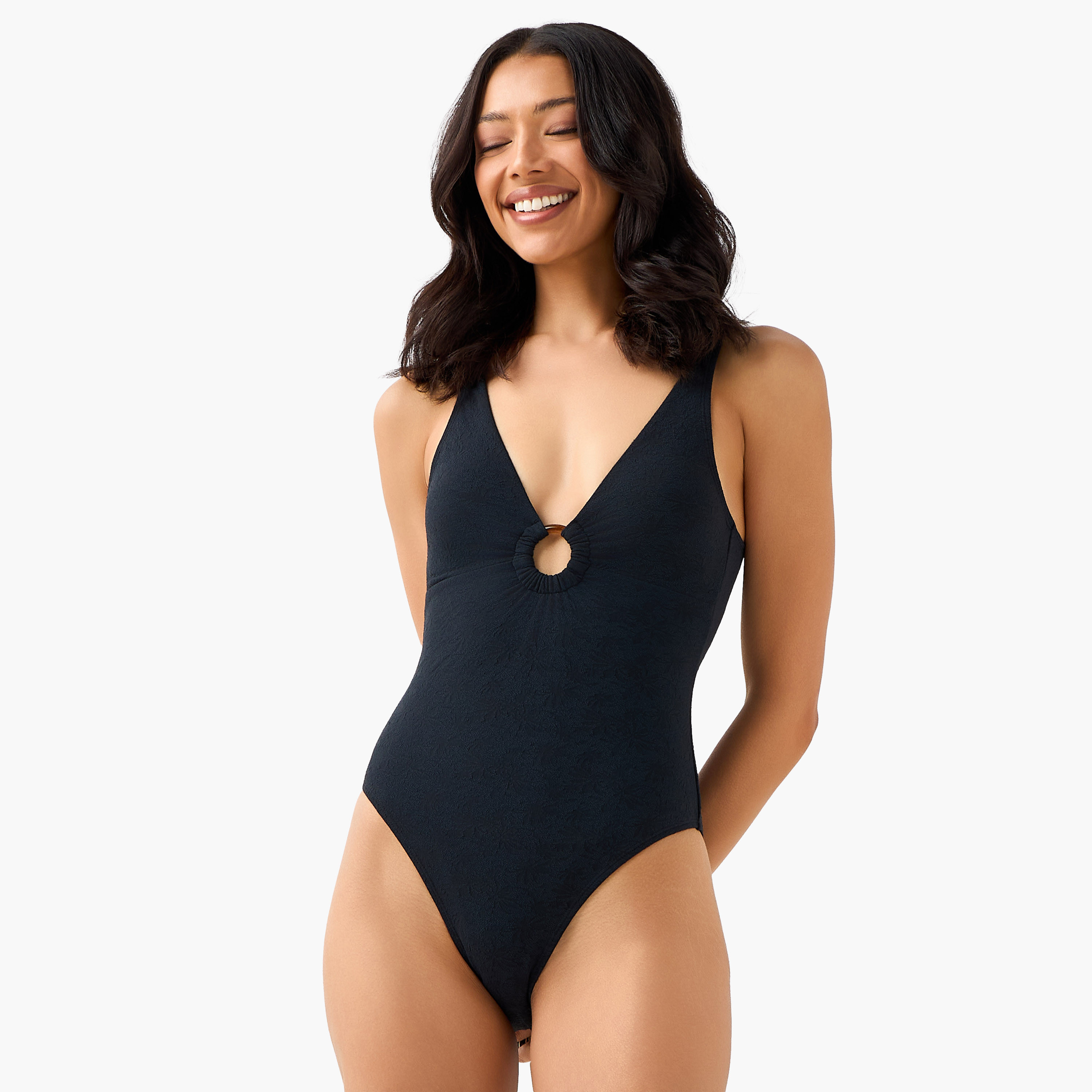 Women Textured Ring Detail Swimsuit