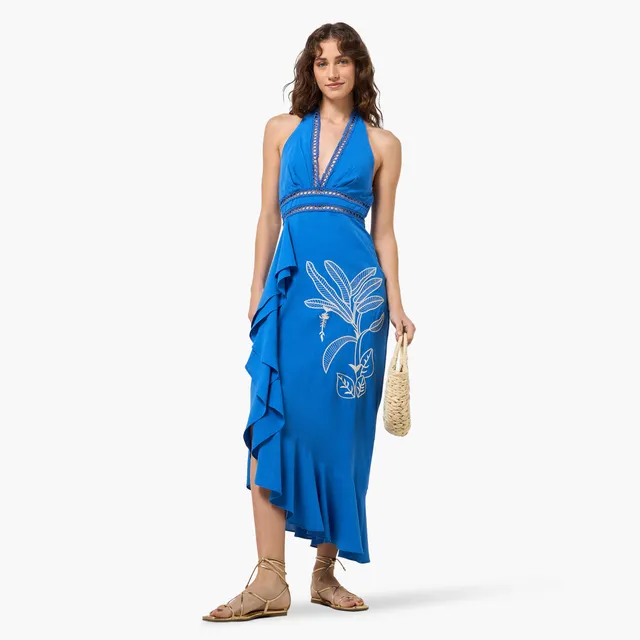 Women's Embroidered Halter Neck Midi Dress - Open Back – image 4