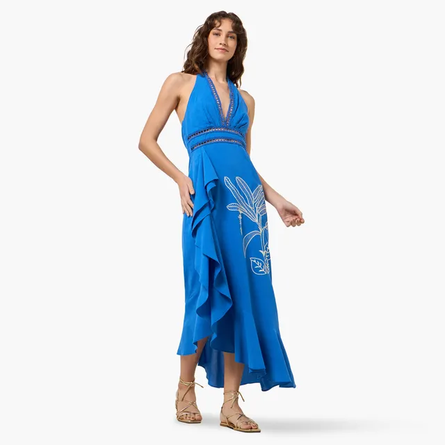 Women's Embroidered Halter Neck Midi Dress - Open Back – image 6
