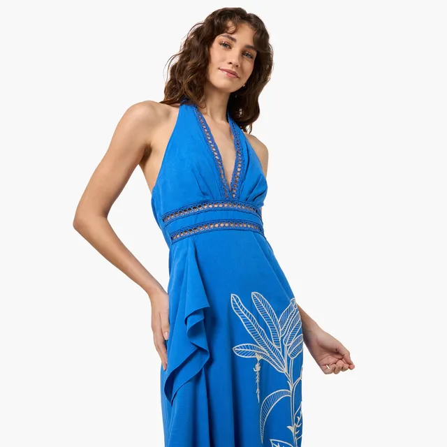 Women's Embroidered Halter Neck Midi Dress - Open Back – image 7