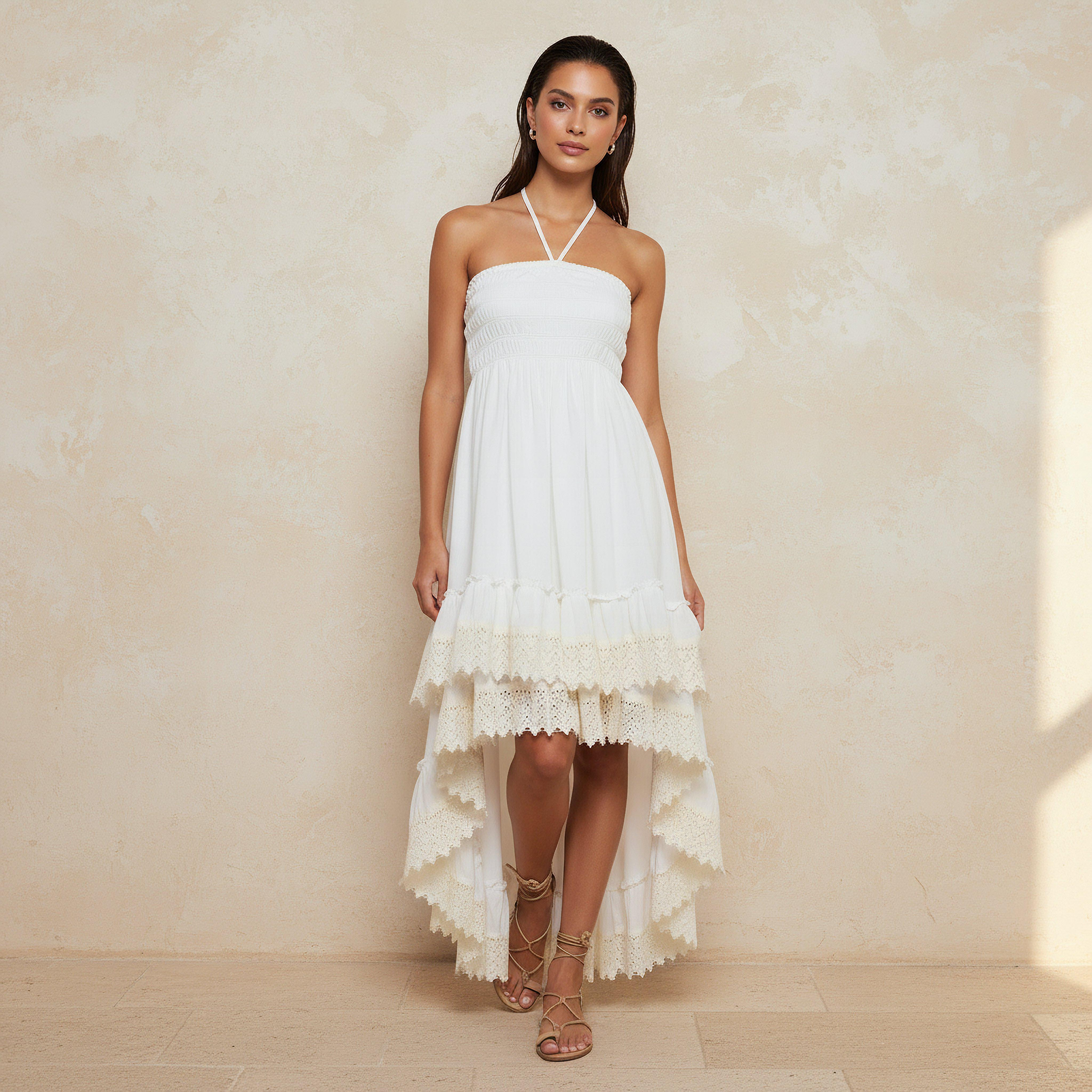 Women's Lace Trim Halter Neck Cover-Up
