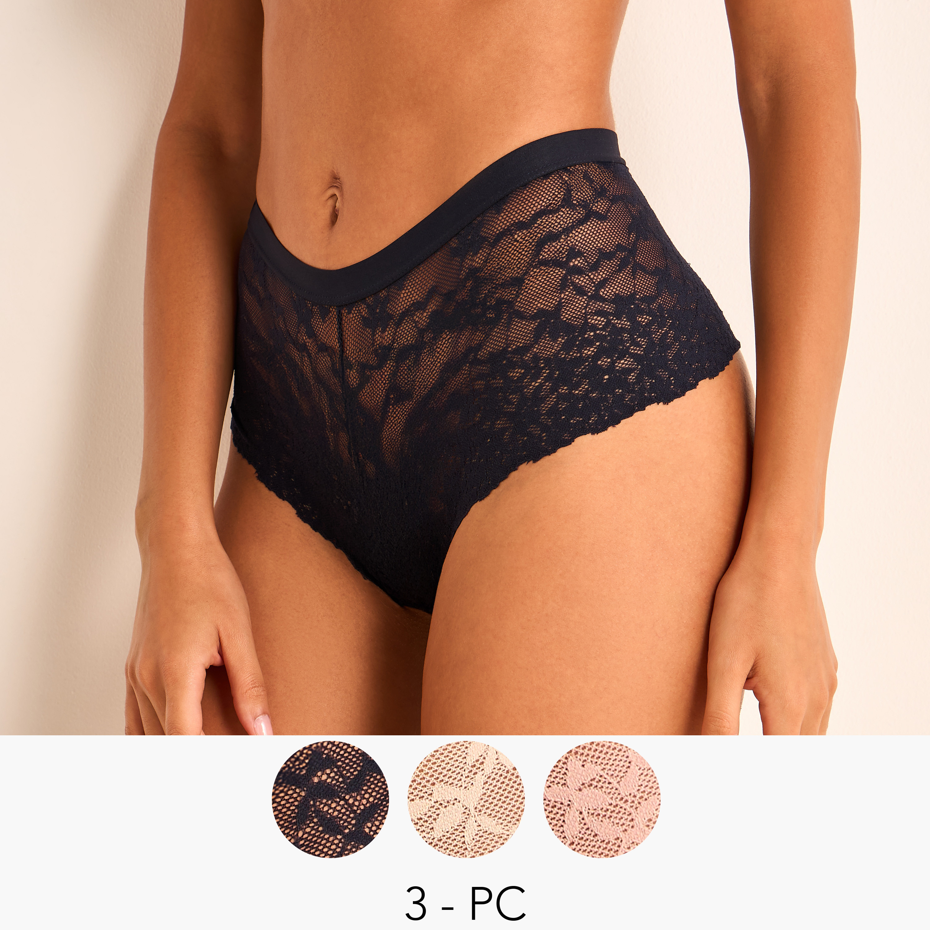 Set of 3 -Splash Intimates High Waist Lace Full Briefs
