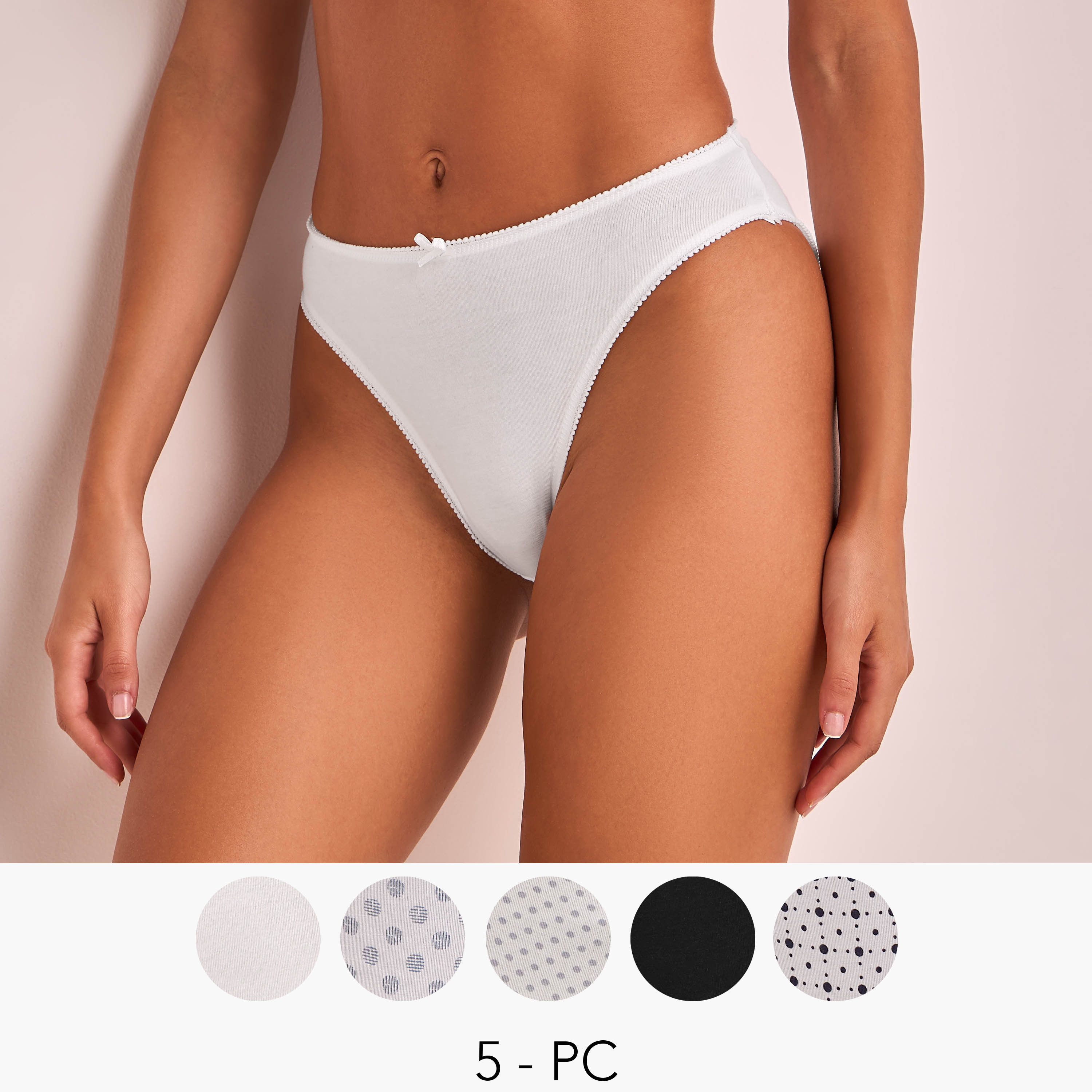Set of 5 -Splash Intimates High Leg Bow Accent Briefs