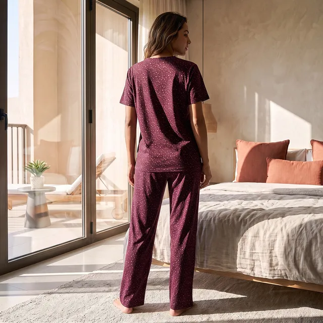 Animal Print Pyjama Set V-neck T-shirt & Trousers Cotton – image 3