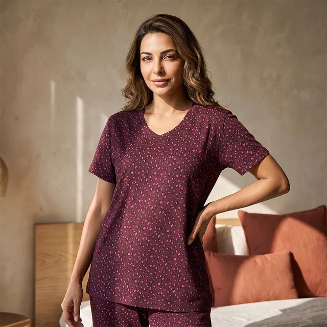 Animal Print Pyjama Set V-neck T-shirt & Trousers Cotton – image 4