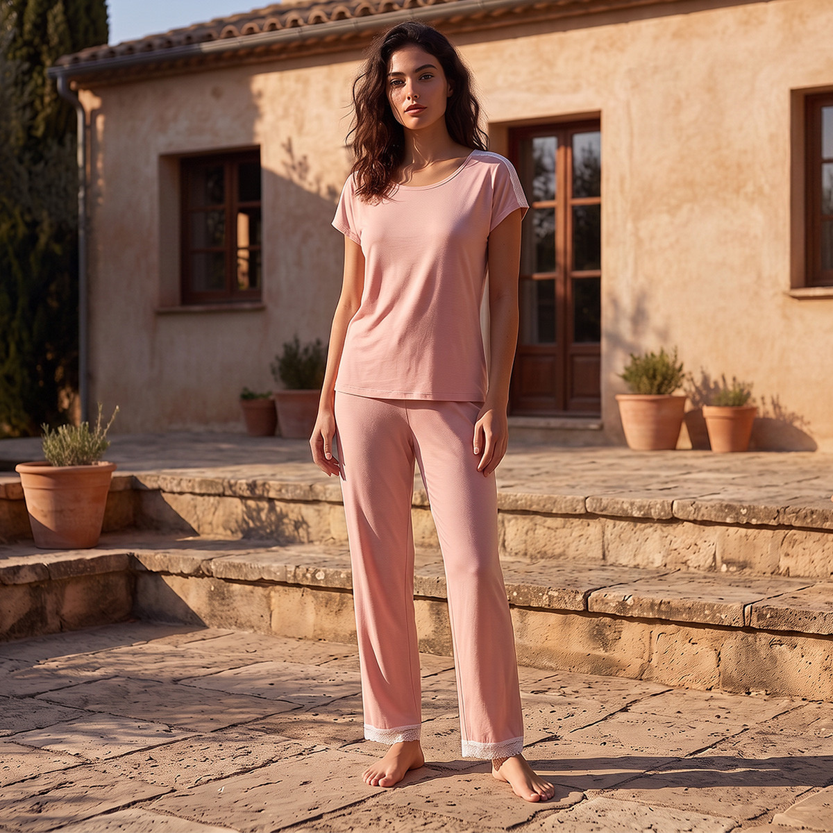 Splash Intimates Pyjama Set Lace Trim T-shirt & Trousers