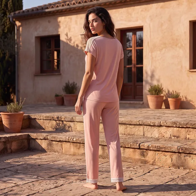 Splash Intimates Pyjama Set Lace Trim T-shirt & Trousers – image 3