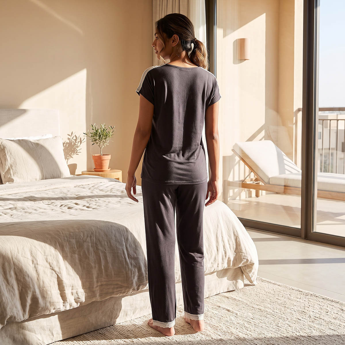 Splash Intimates Pyjama Set Lace Trim T-shirt & Trousers