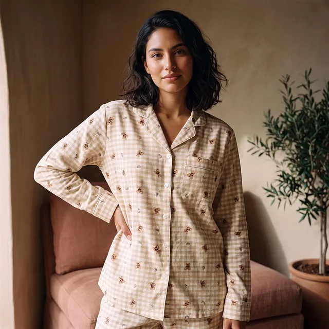 Splash Intimates Viscose Teddy Bear Print Button-Down Shirt and Pyjama Set – image 4