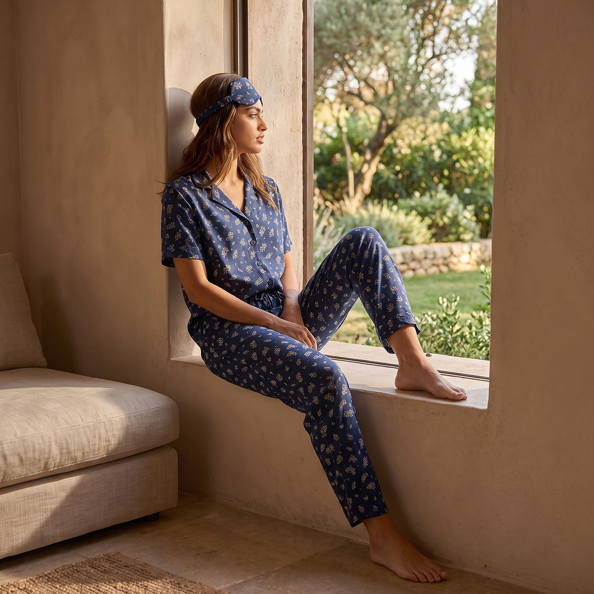 Splash Intimates Floral Print Shirt and Pyjama Set with Eye Mask