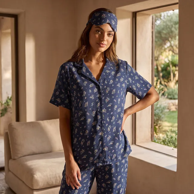 Splash Intimates Floral Print Shirt and Pyjama Set with Eye Mask – image 4