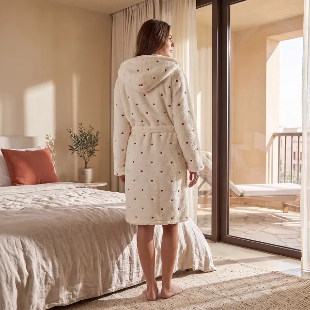 Splash Intimates Knee Length Night Robe with Belt and Heart Embroidery – image 3
