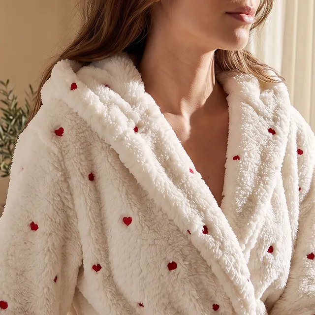 Splash Intimates Knee Length Night Robe with Belt and Heart Embroidery – image 5