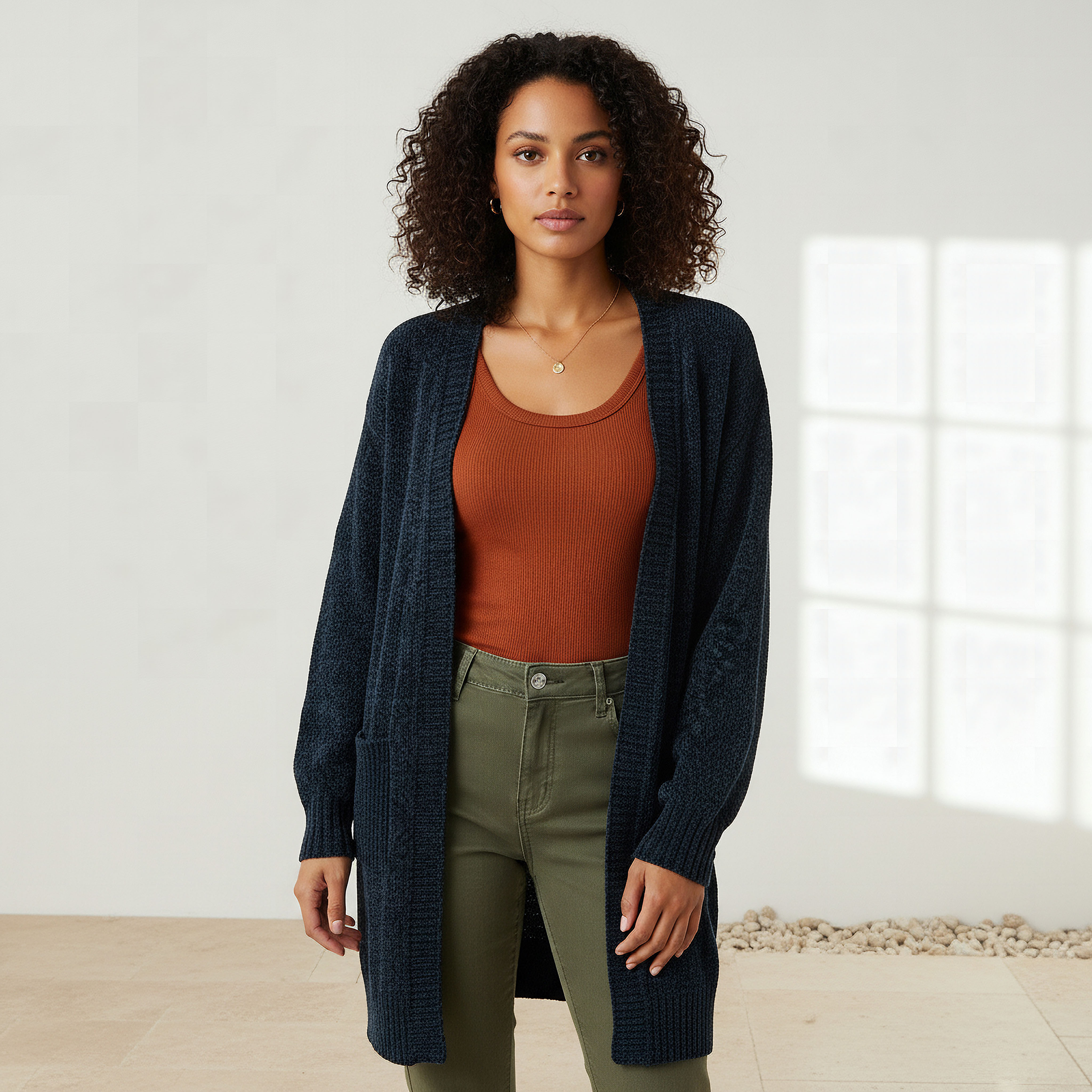 2Xtremz Longline Open Front Chenille Cardigan