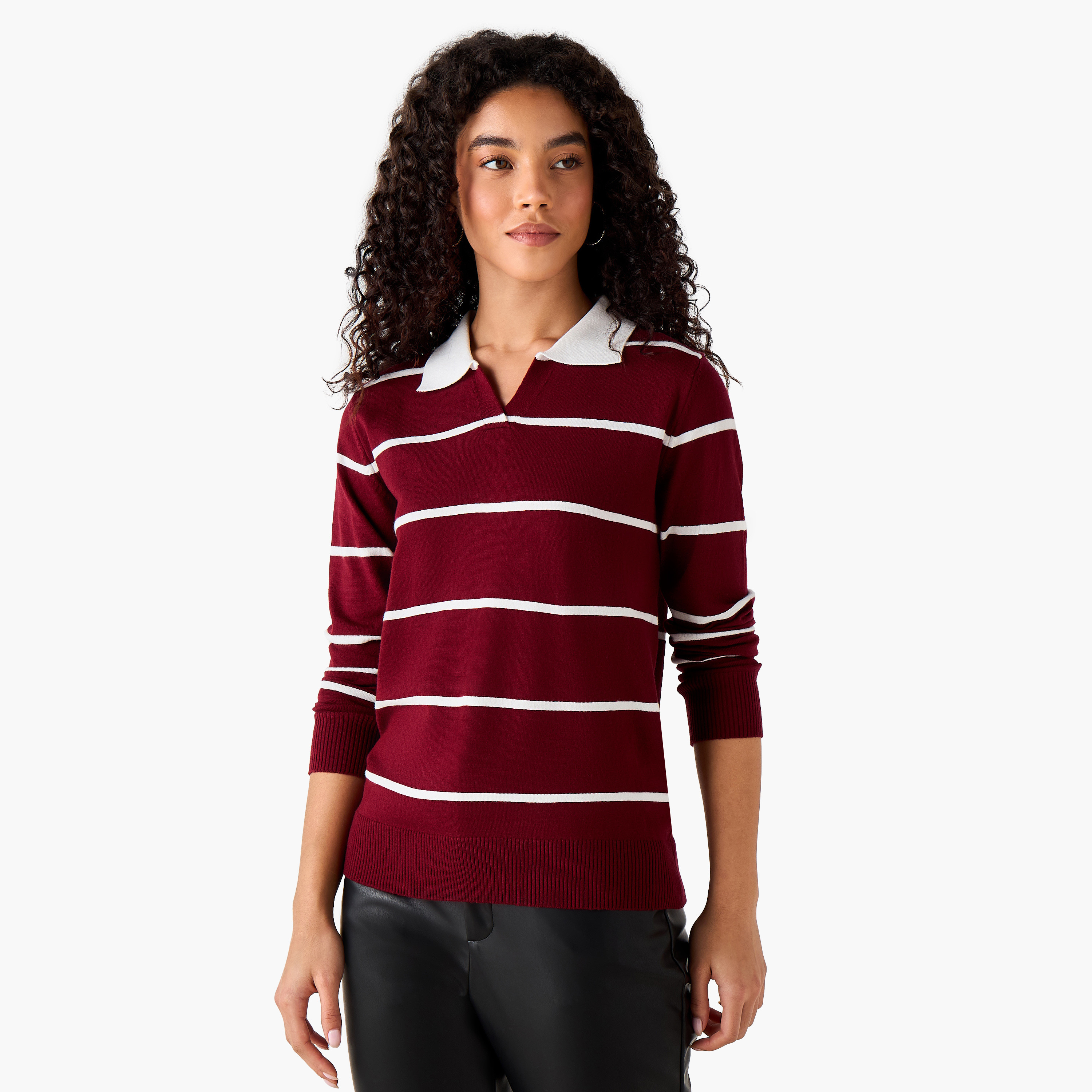 2Xtremz Regular Fit Striped Collared Tricot Sweater