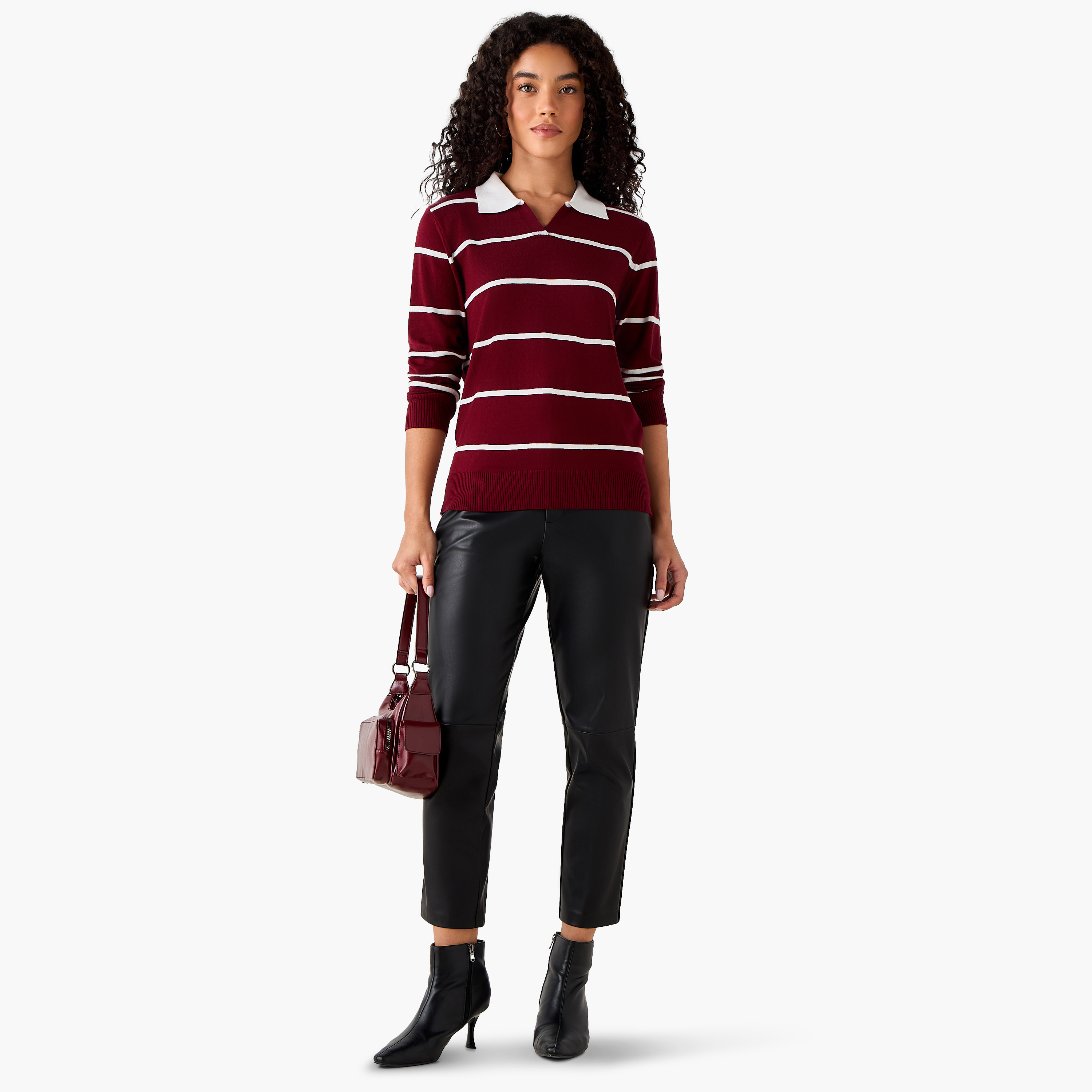 2Xtremz Regular Fit Striped Collared Tricot Sweater