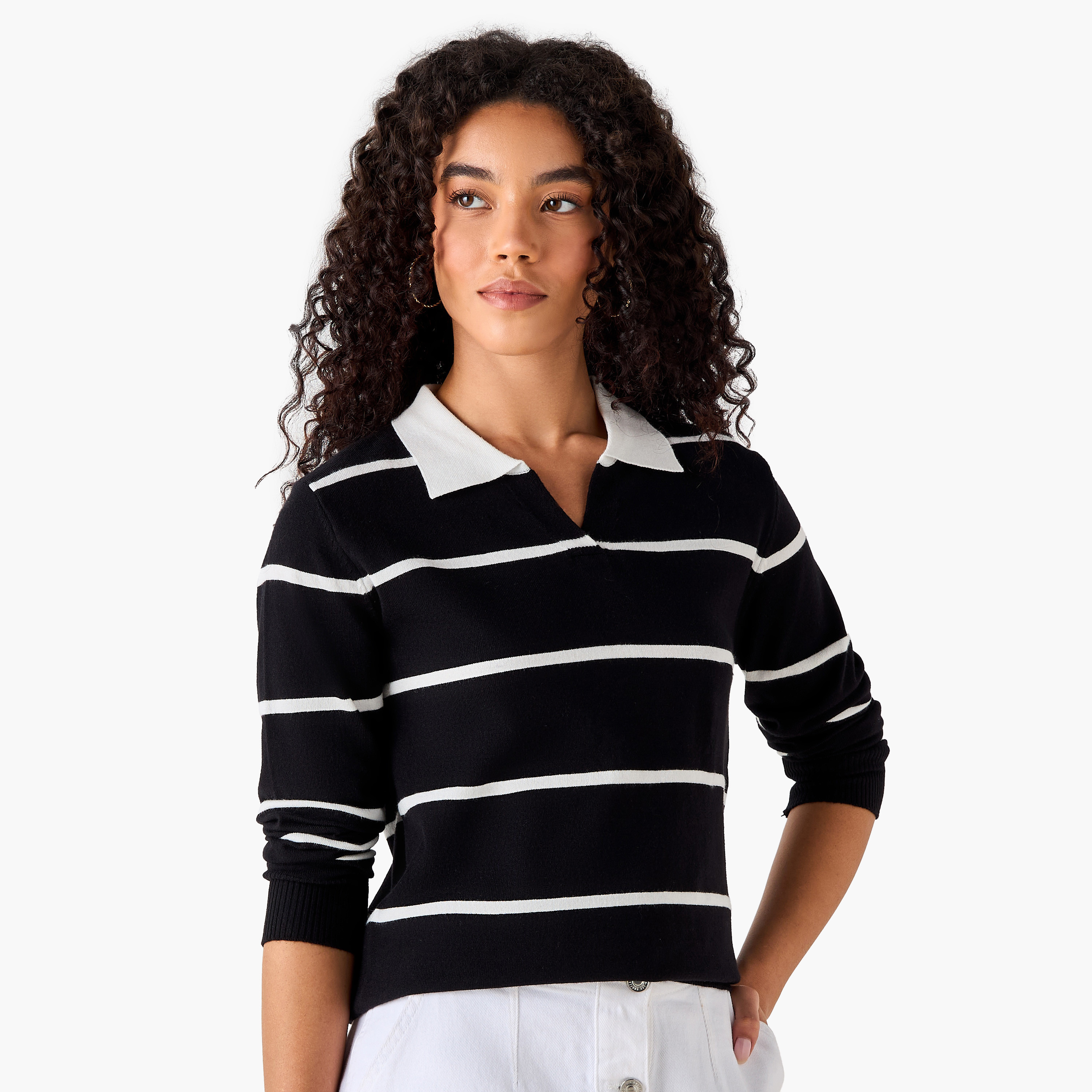 2Xtremz Regular Fit Striped Collared Tricot Sweater