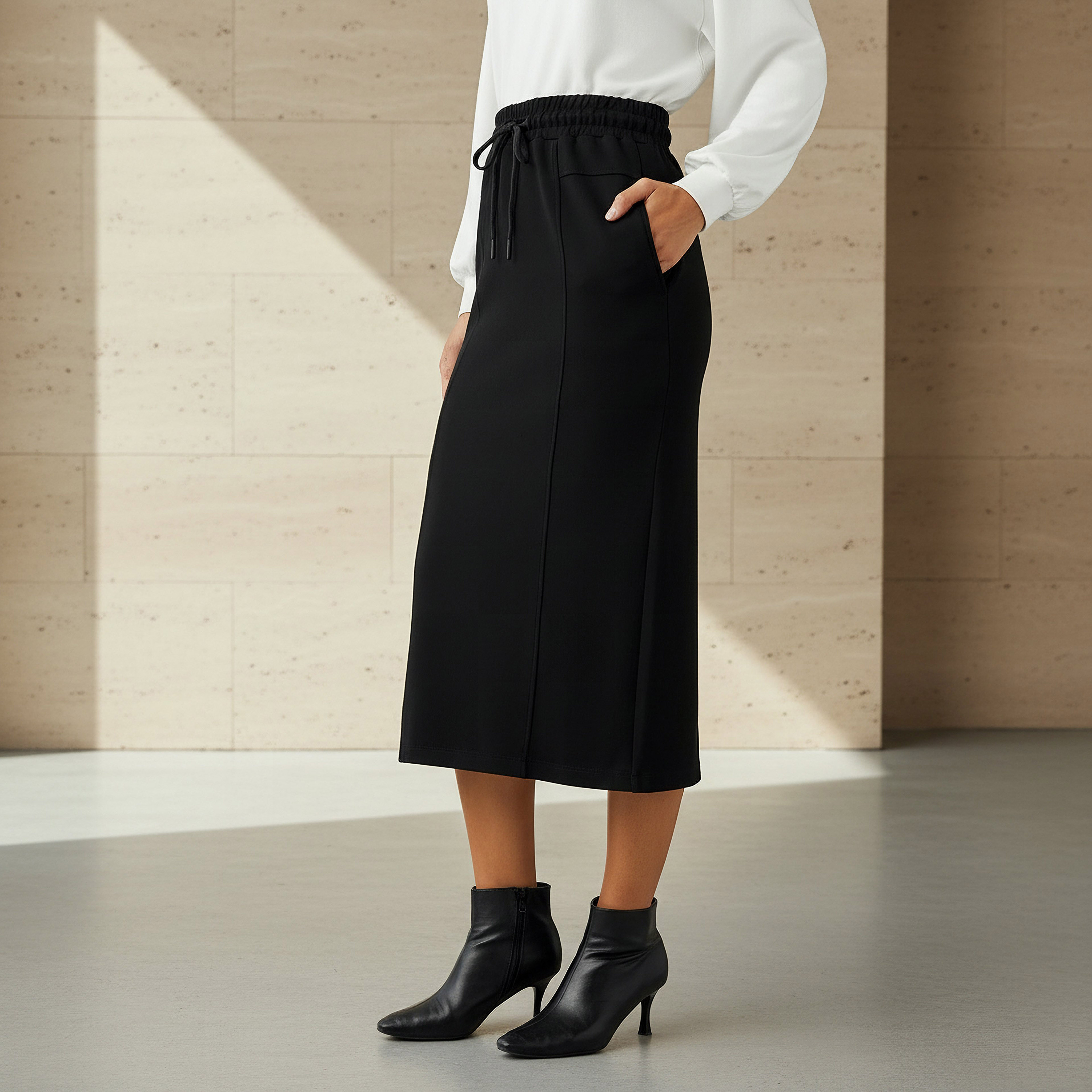 Midi Shift Skirt with Slit Detail