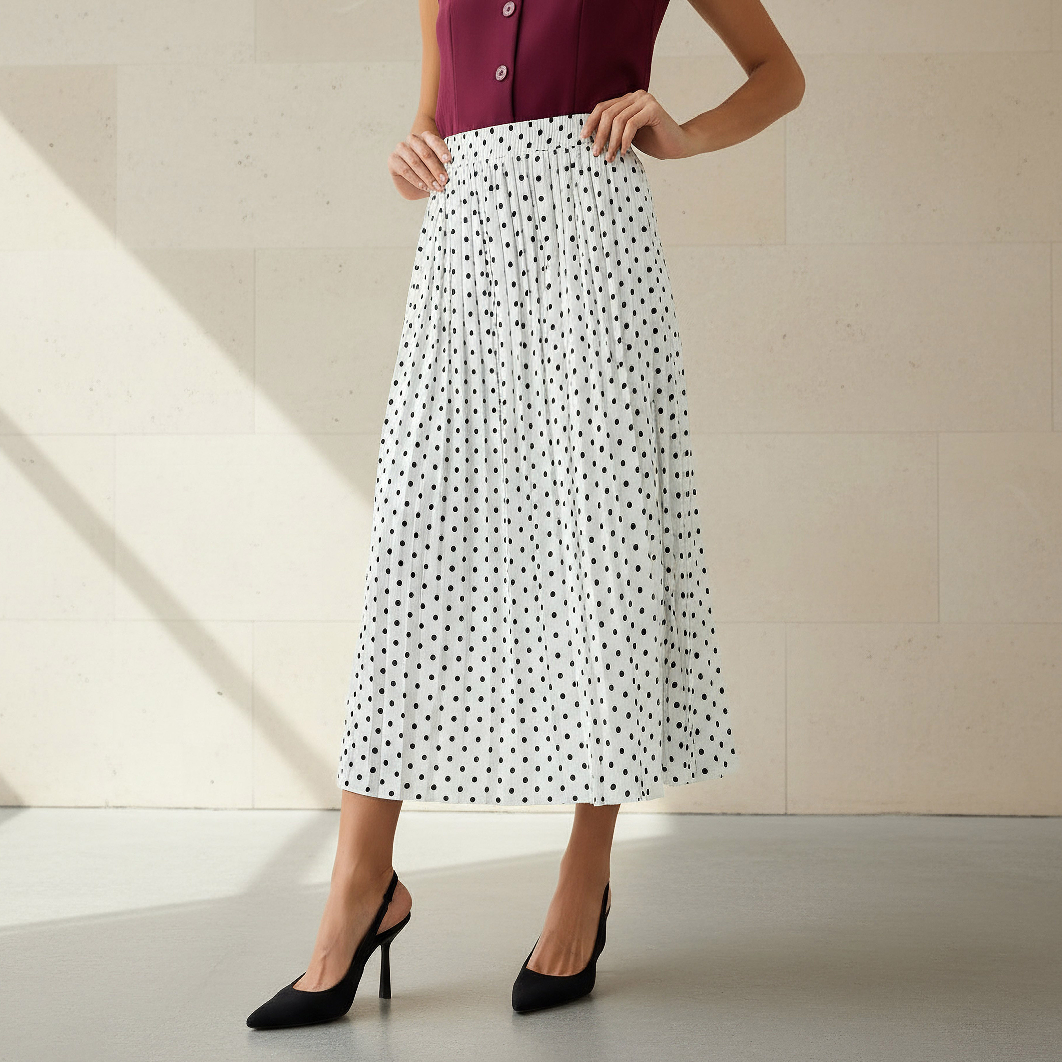 Maxi Pleated Skirt Elasticated Waist