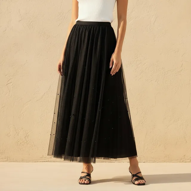 Maxi Embellished Skirt with Elastic Waist