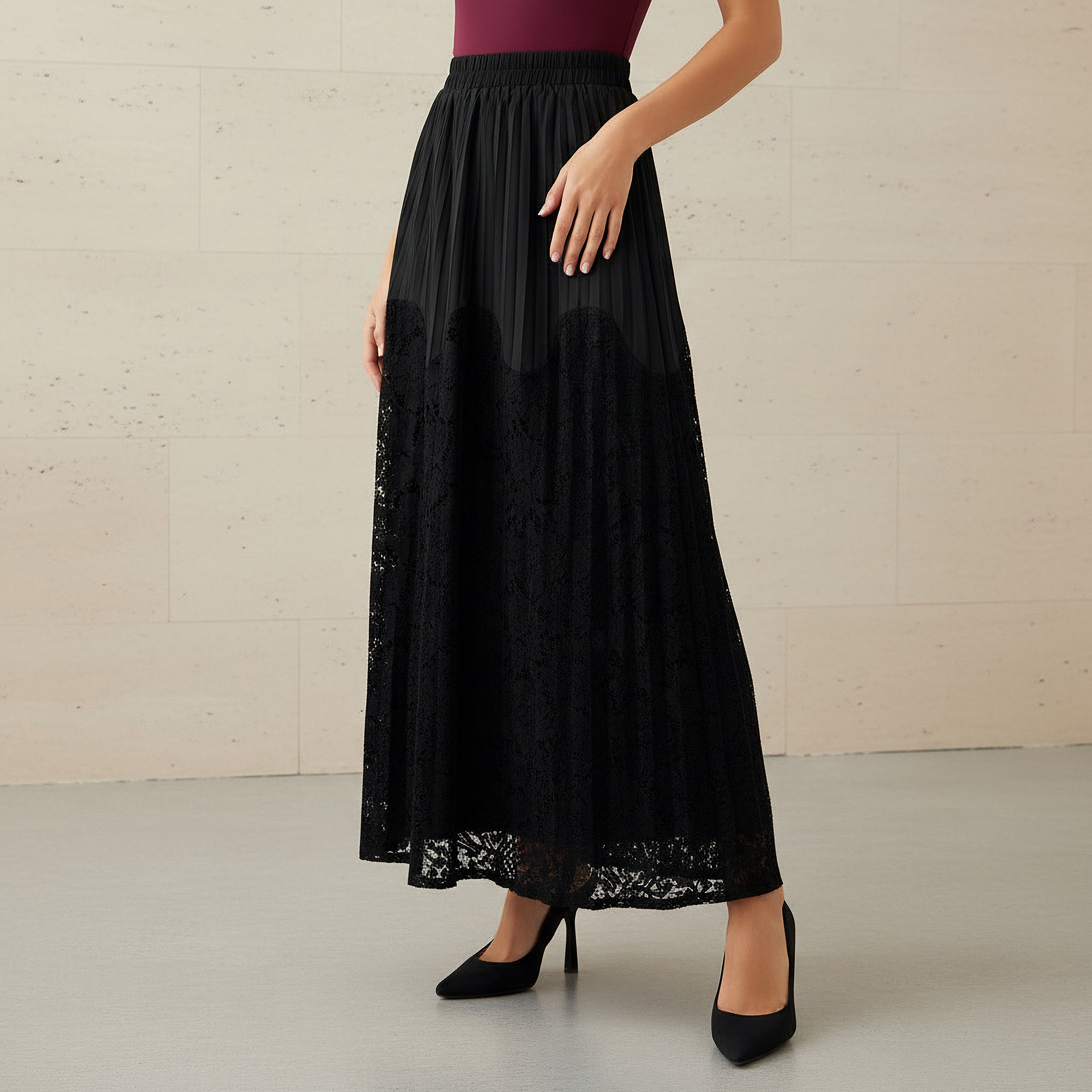 Maxi Lace Skirt with Elastic Waist