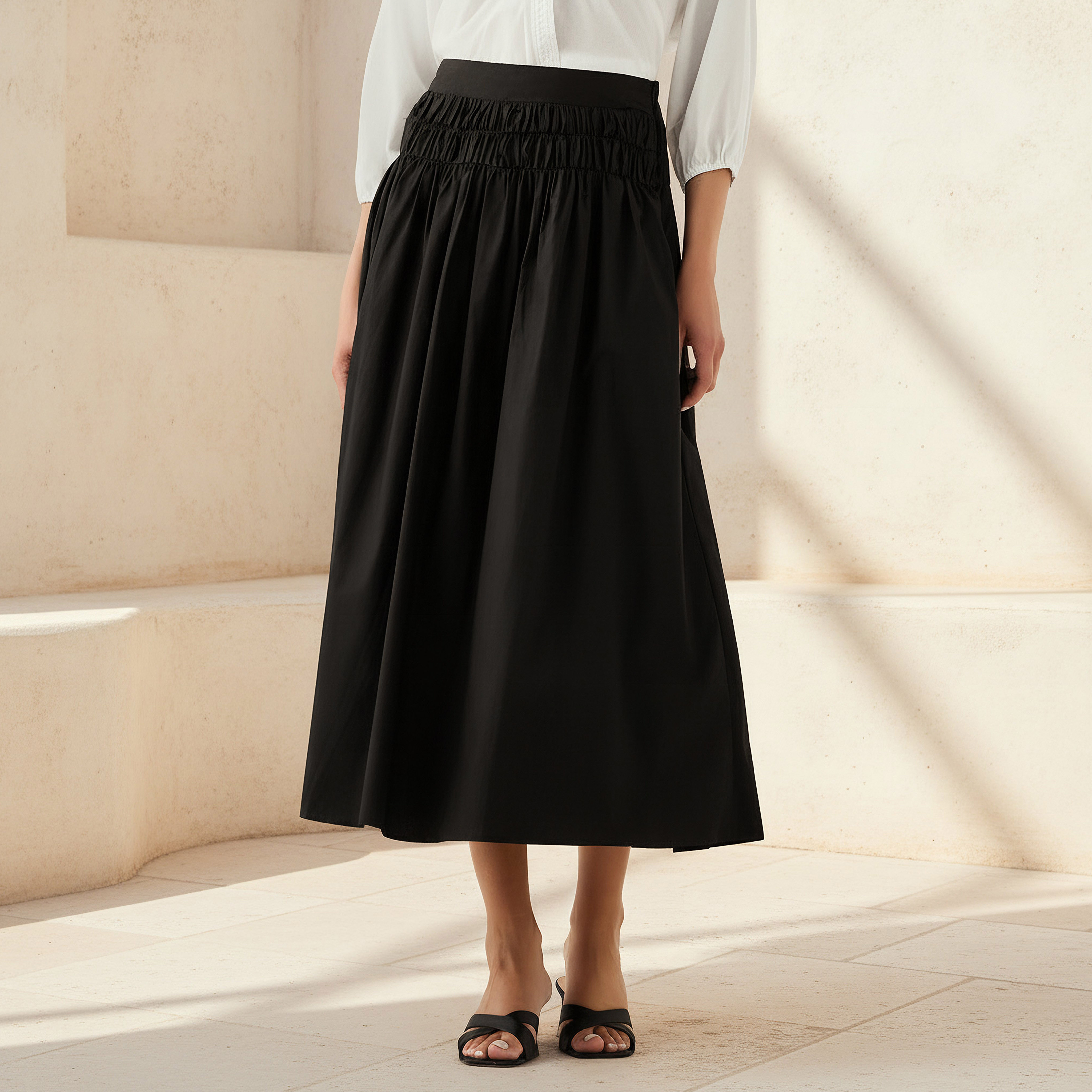 Midi Cotton A-line Skirt