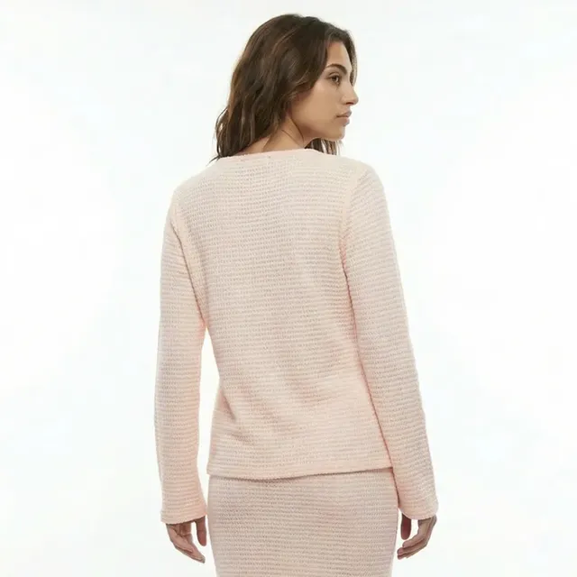 Textured Knit Long Sleeve Keyhole Neck Top – image 4