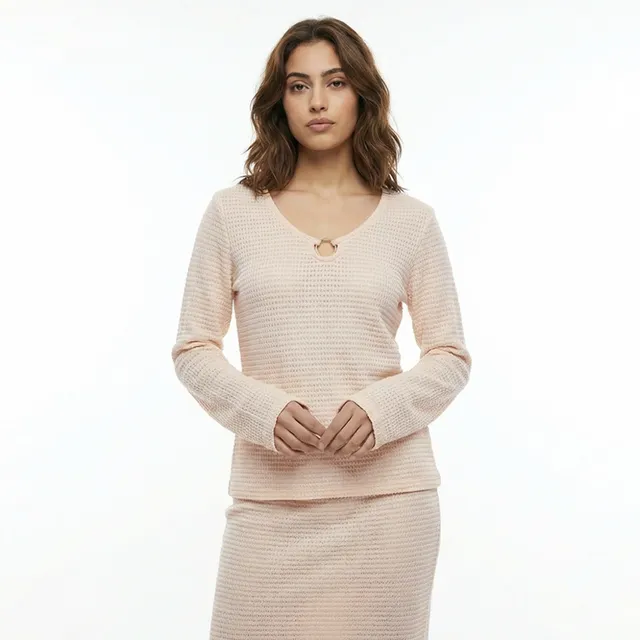 Textured Knit Long Sleeve Keyhole Neck Top – image 5