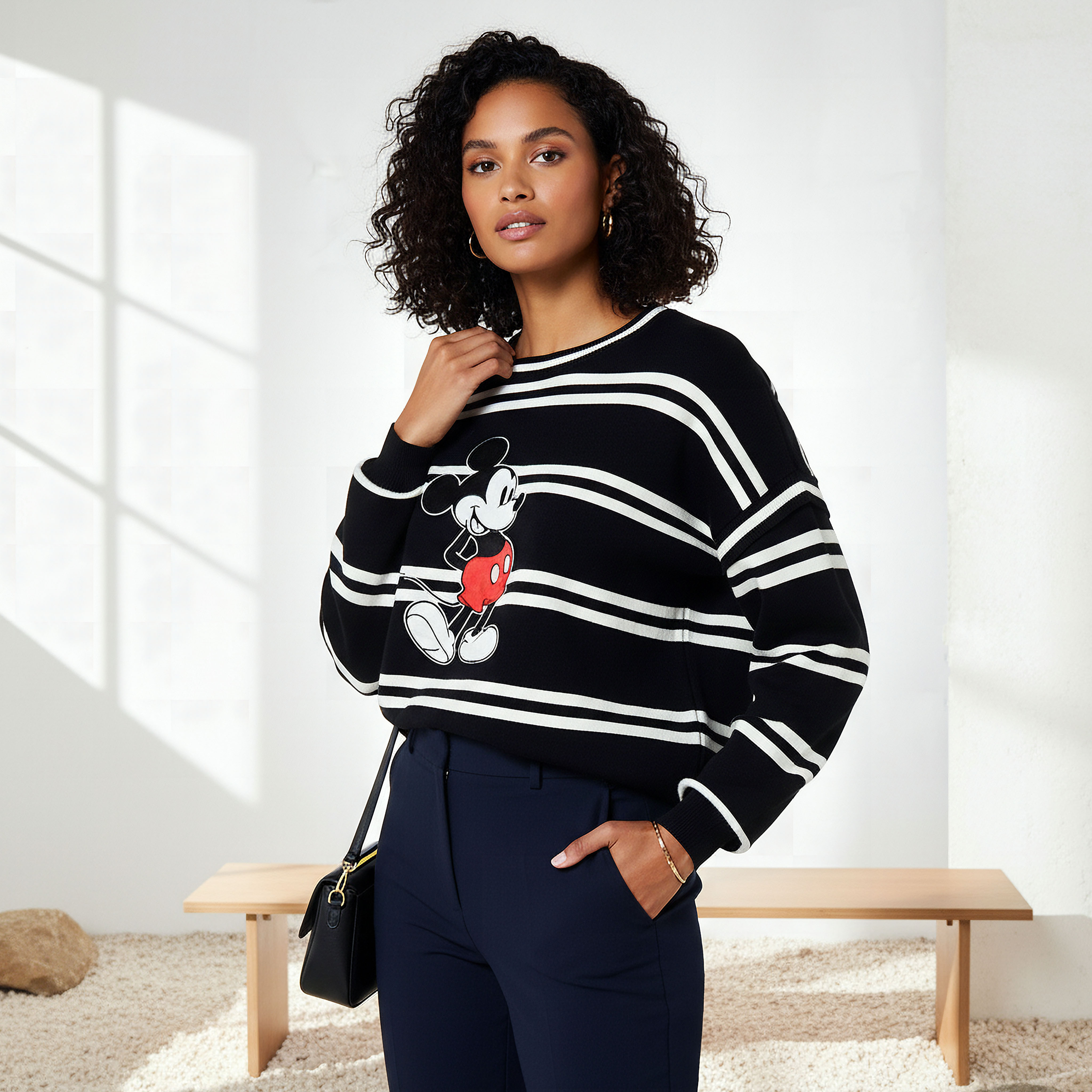 Mickey Mouse Applique Round Neck Jumper