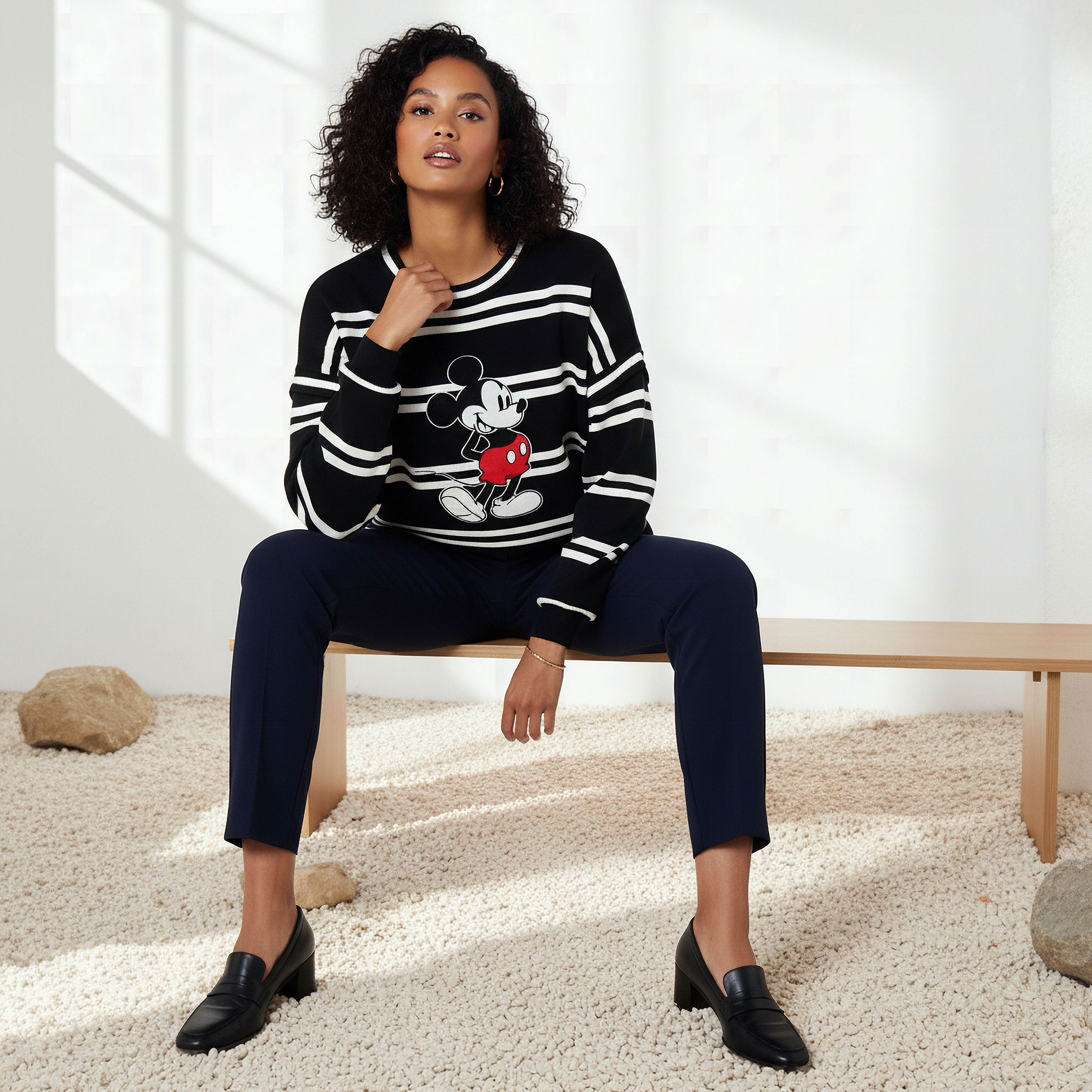 Mickey Mouse Applique Round Neck Jumper