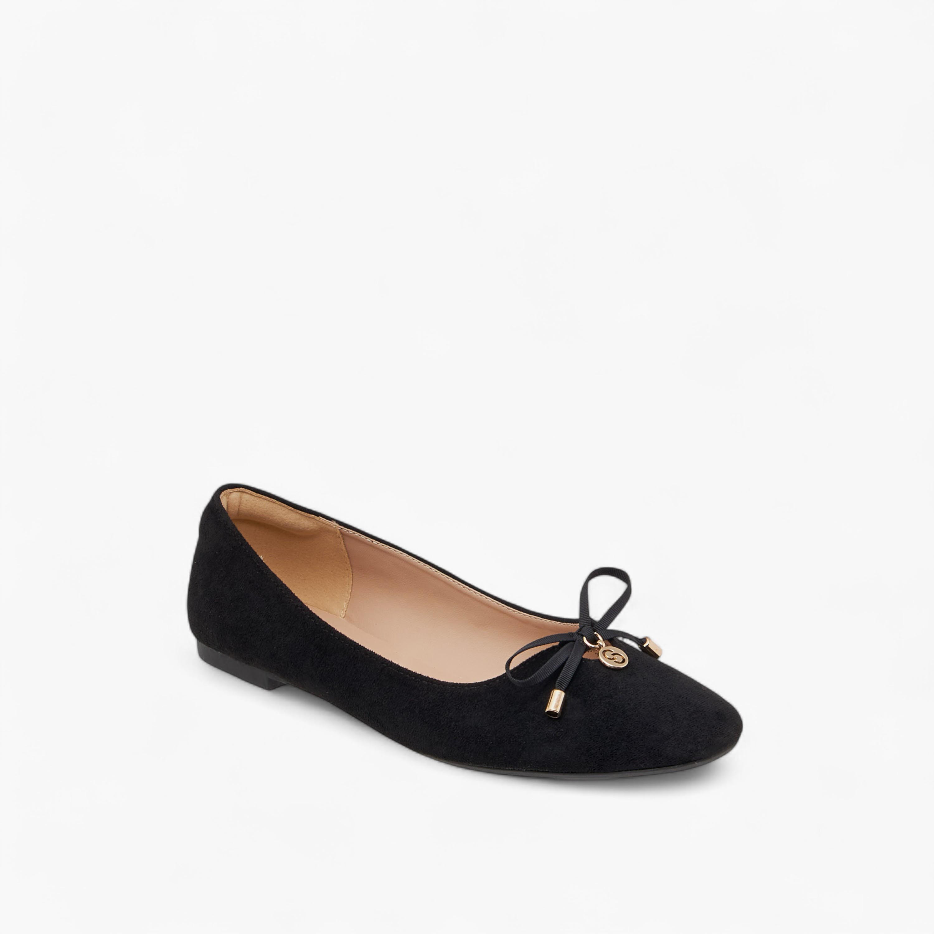 Celeste Women's Solid Slip-On Ballerina Shoes with Bow Accent