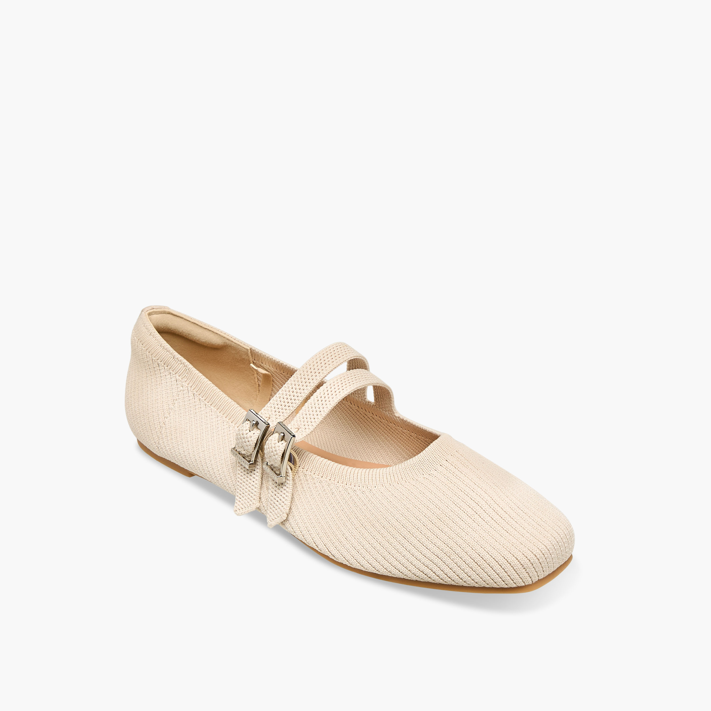 Celeste Women's Textured Ballerina Shoes with Buckle Closure