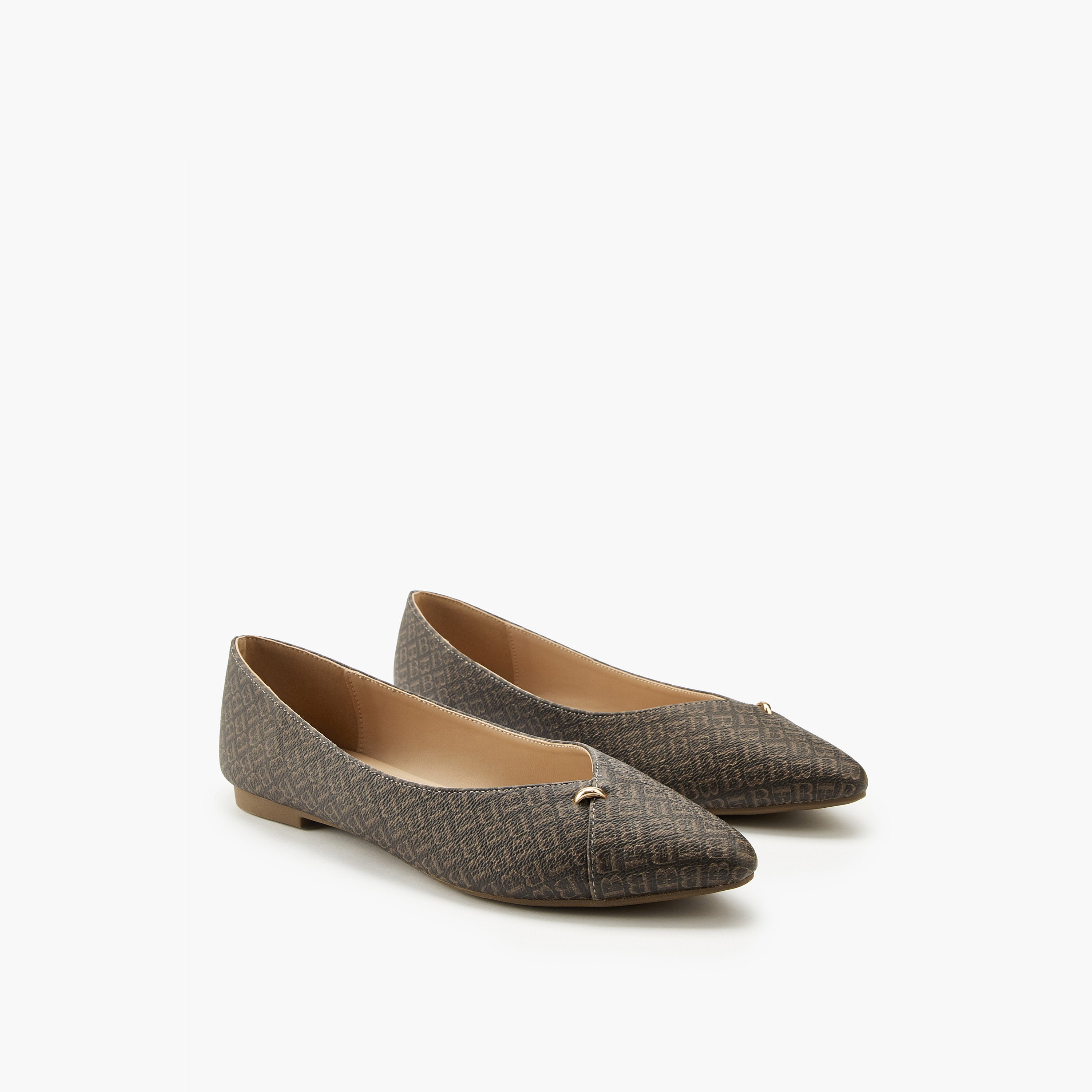 Monogram Print Slip-On Ballerina Shoes