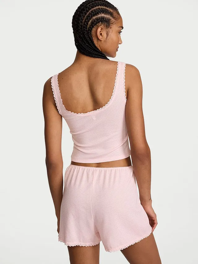 Cotton Shadow Stripe Cropped Tank & Shorts Set – image 2