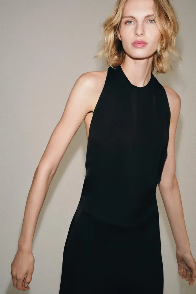 Woman's Viscose Satin Dress - Round Neck, Sleeveless, Button Fastening – image 4