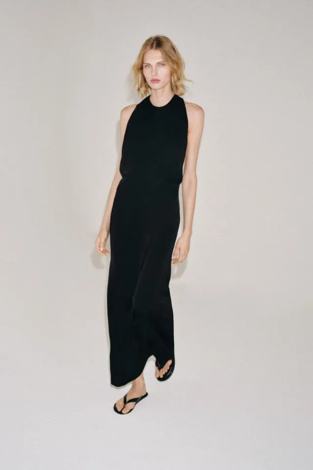 Woman's Viscose Satin Dress - Round Neck, Sleeveless, Button Fastening – image 6
