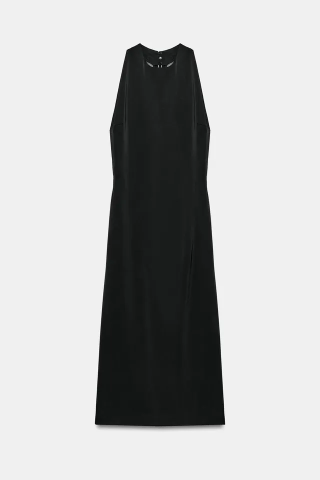 Woman's Viscose Satin Dress - Round Neck, Sleeveless, Button Fastening – image 7